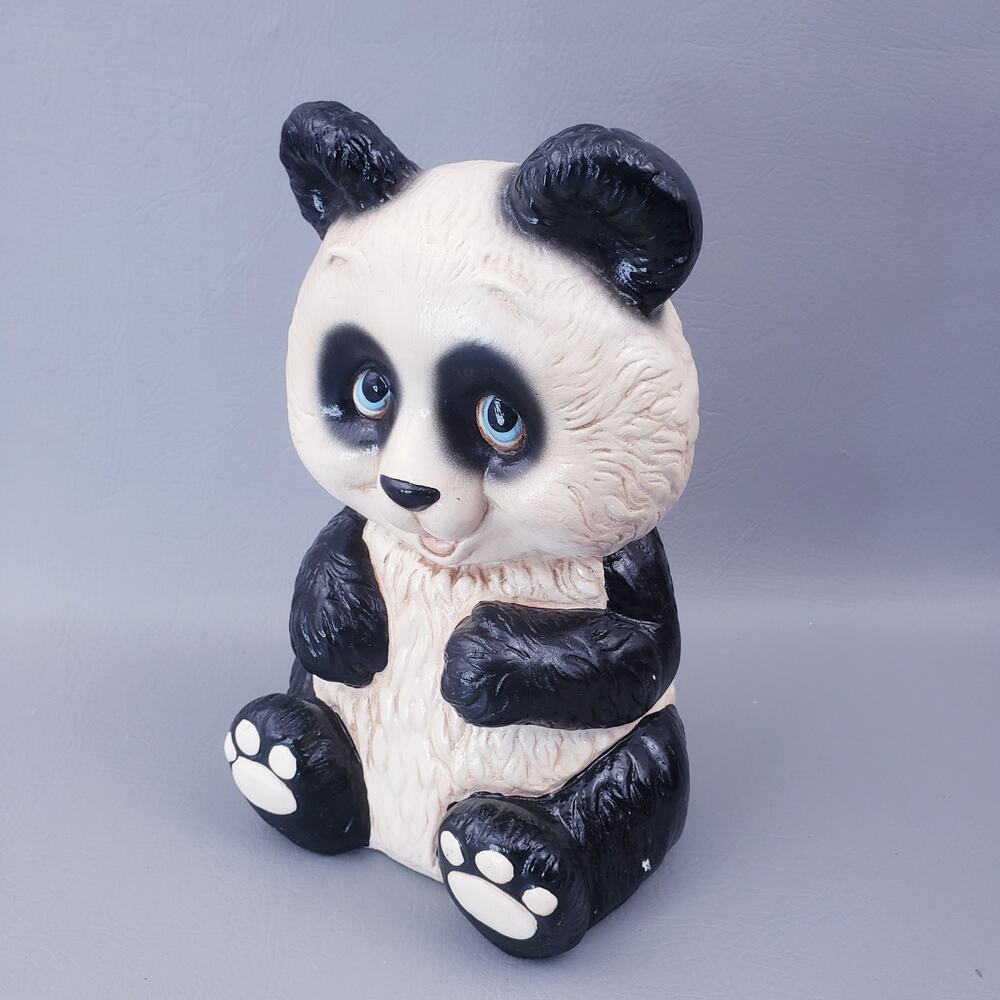 Vintage 1970s Large Panda Bear Piggy Bank Ceramic 12"